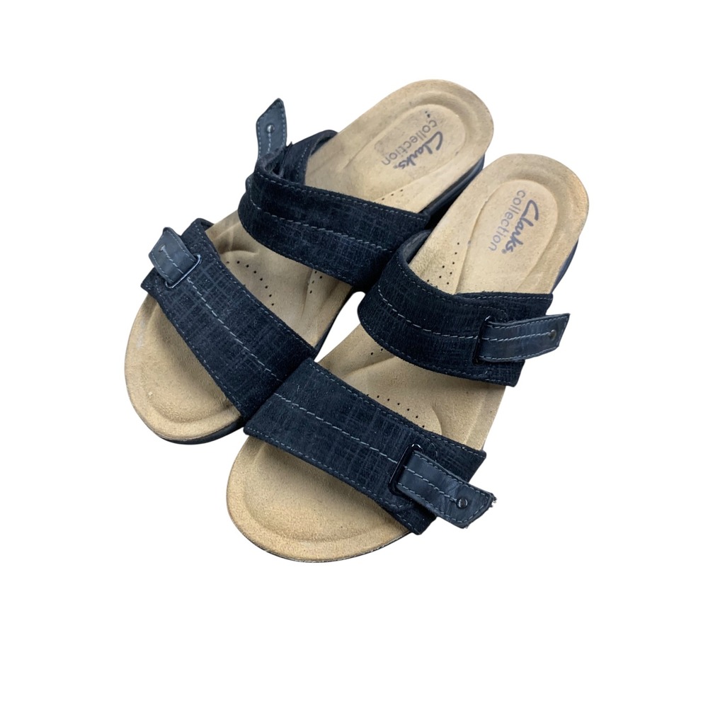 Clarks Collection Womens Sandals Size 7.5M Black Adjustable Strap Comfort Slides